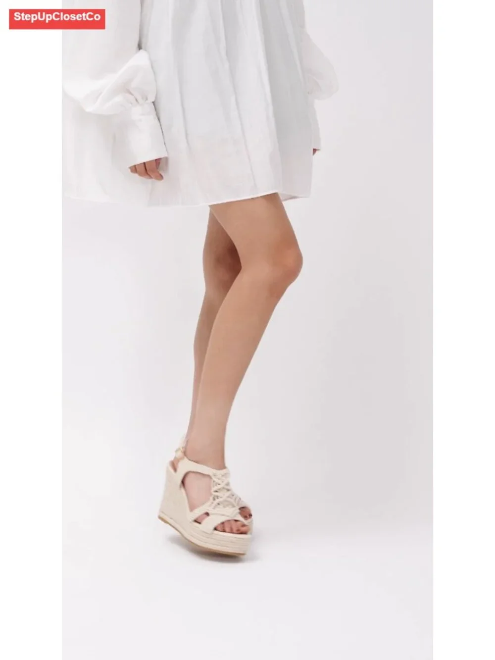 Espadrille Wedge Sandals Open Toe Platform Heel Woven Ankle Strap Boho